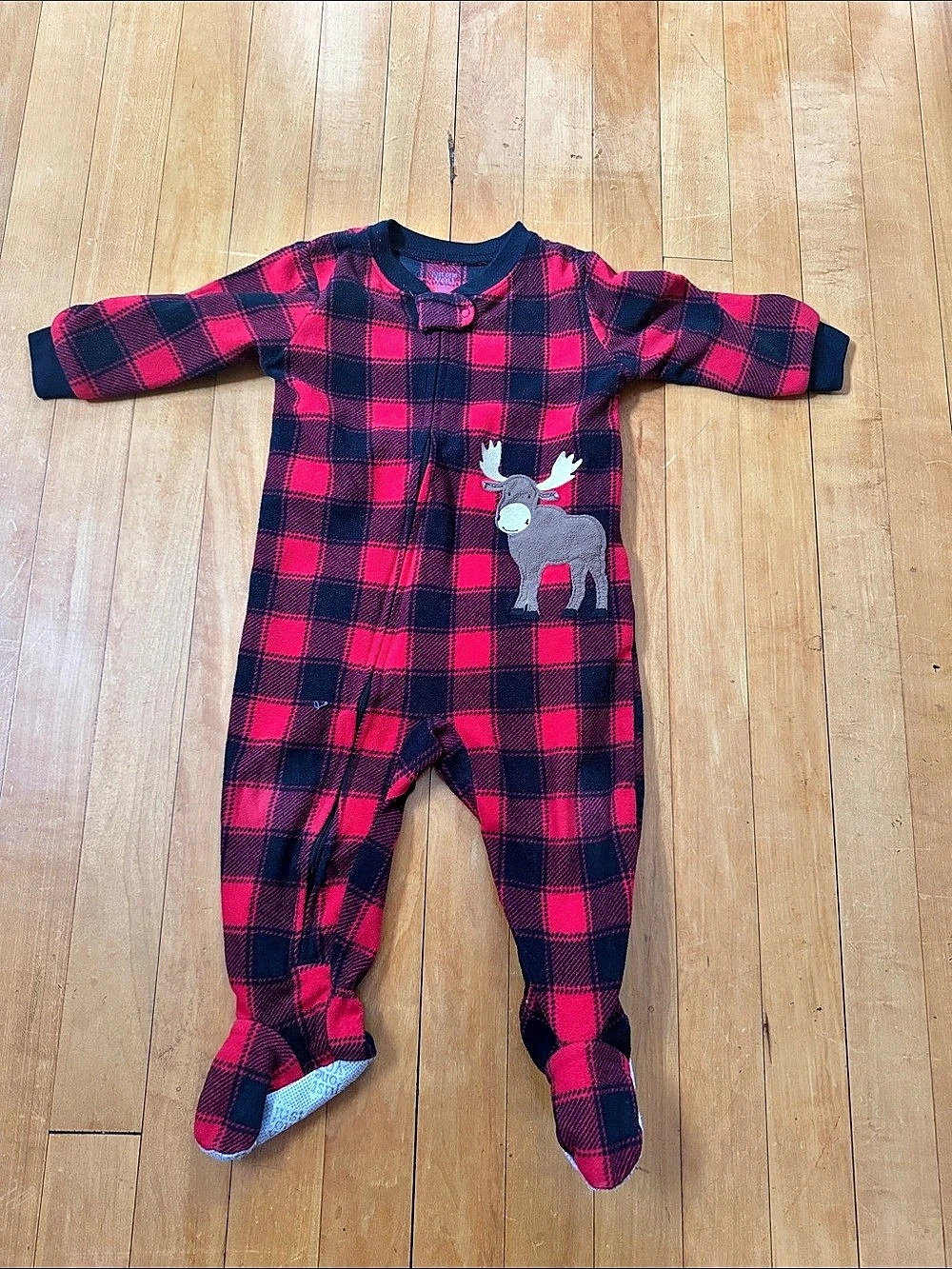 Carter's Baby Plaid moose Footie Red & Black plaid 12M